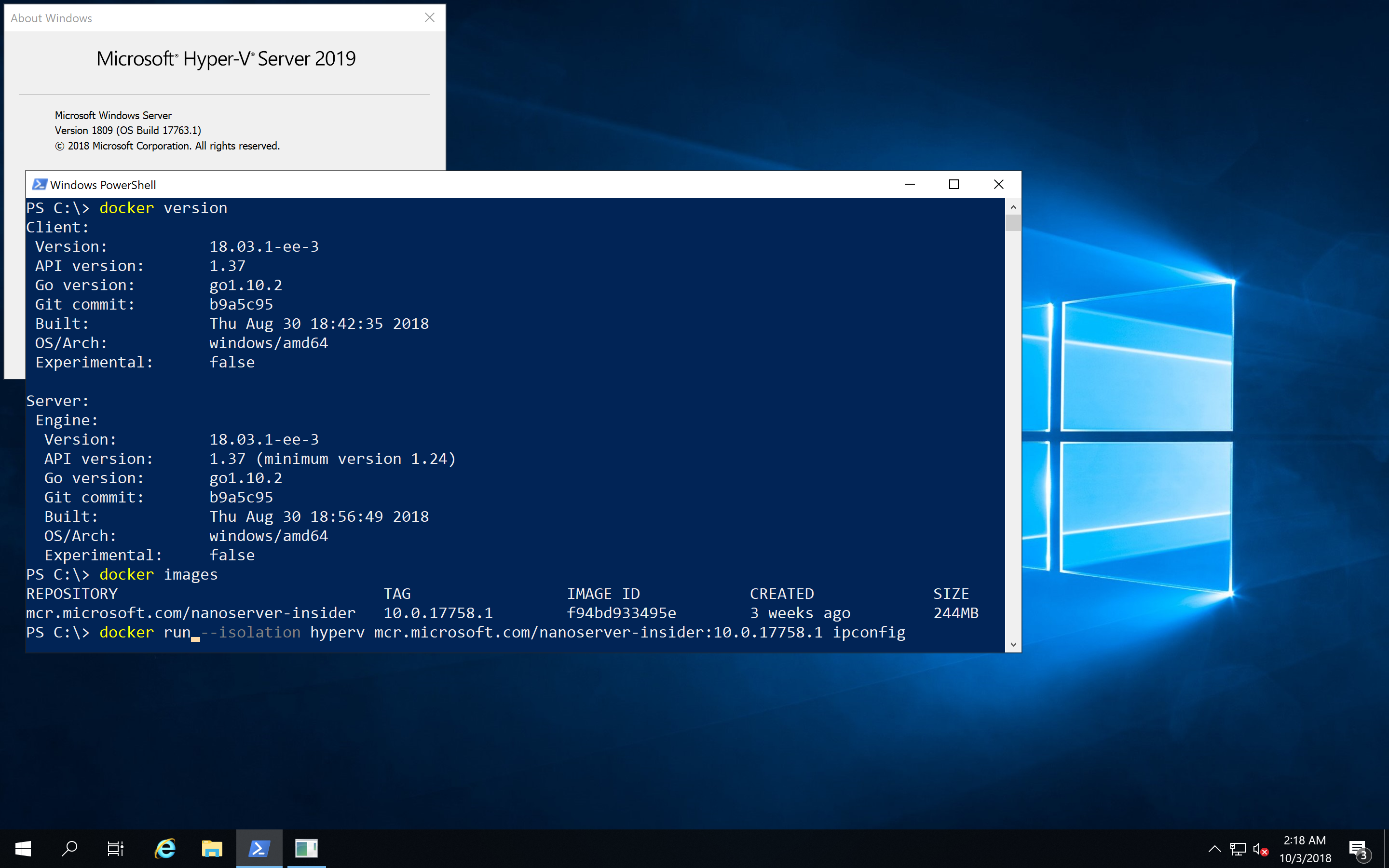 Windows Server 2019 with Docker installed