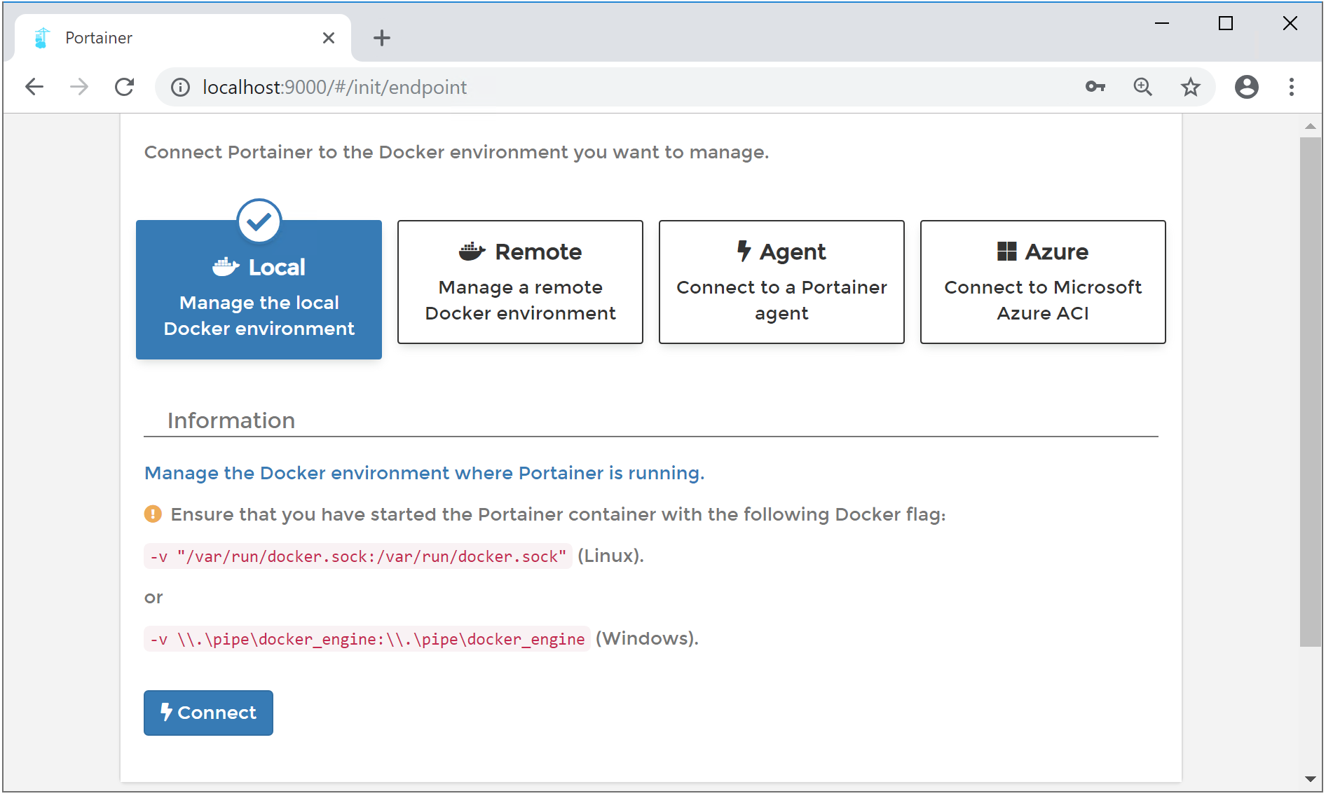 Portainer and local Docker named pipe