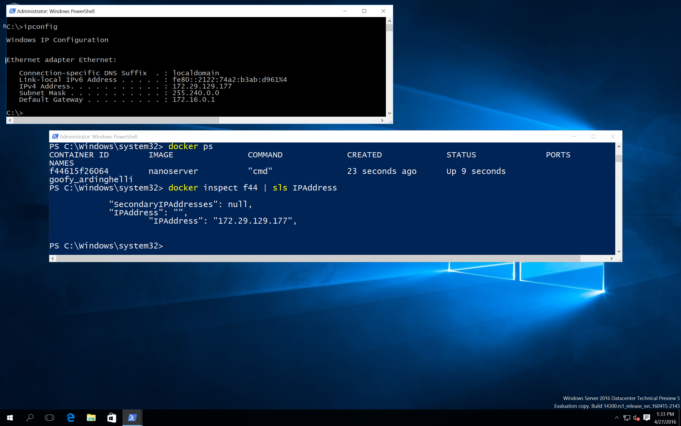 container ip address