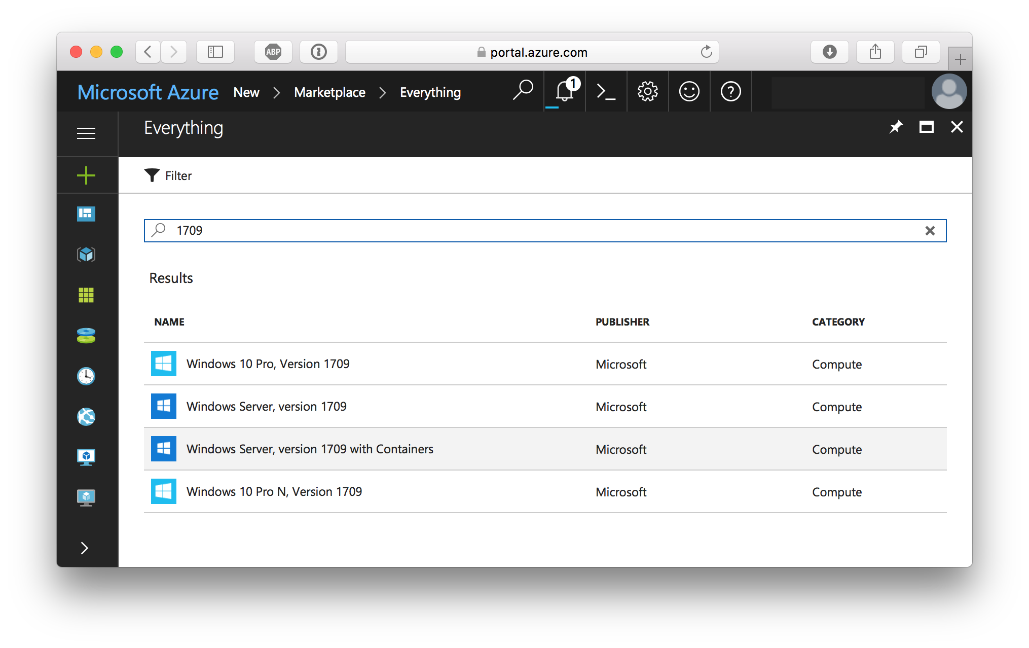 azure search for 1709