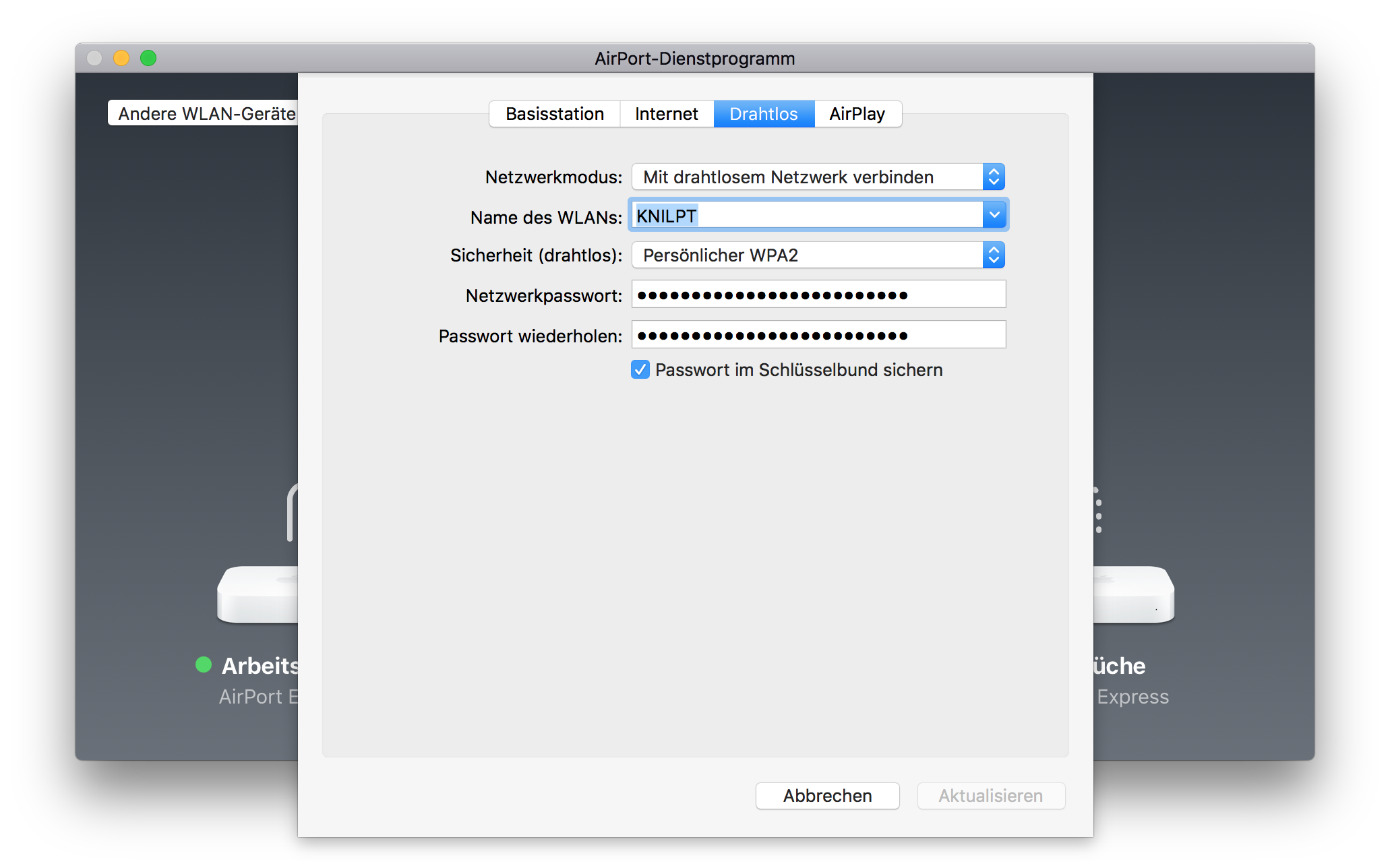 Change AirPort wireless network password