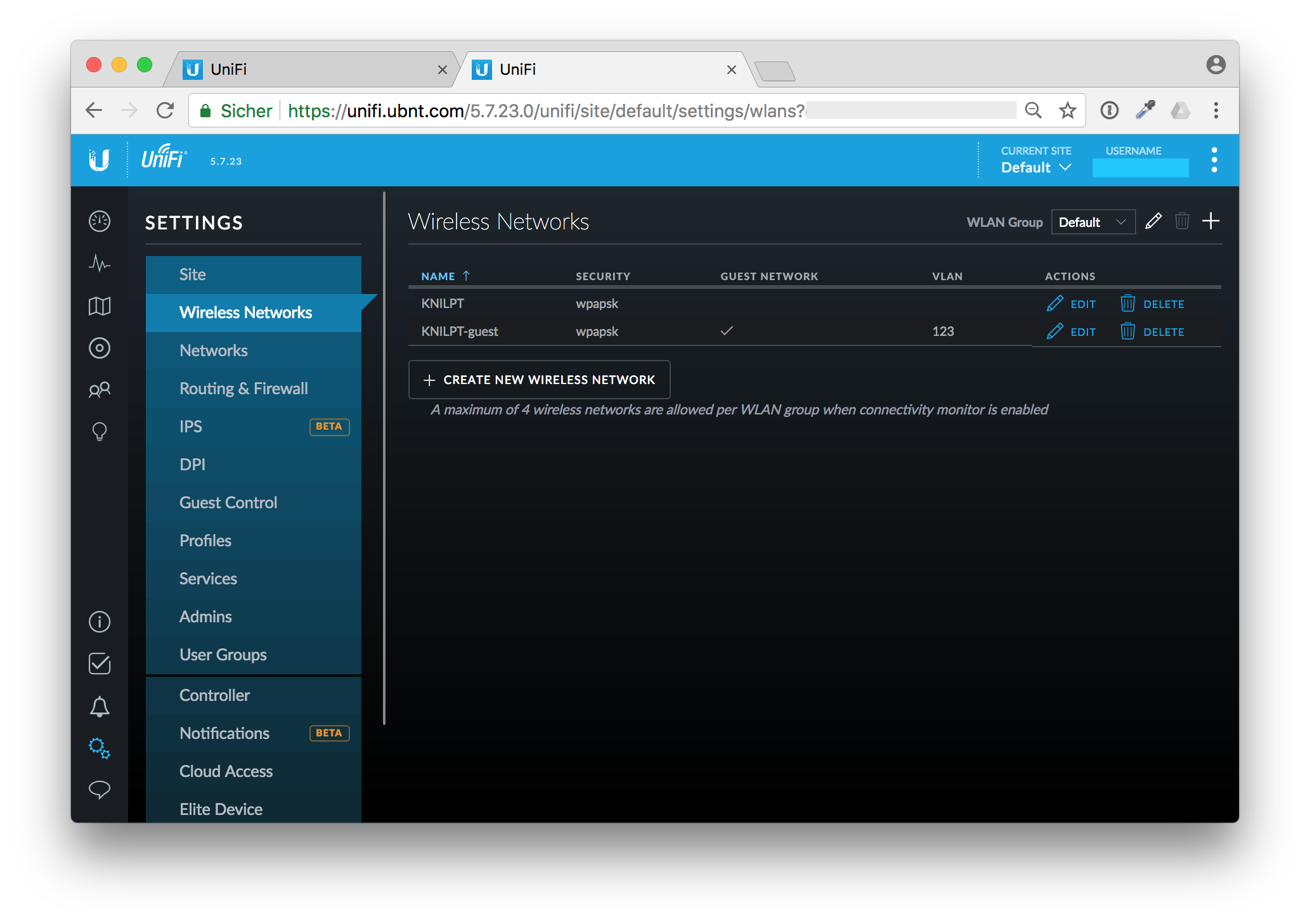 Unify Wireless Network settings