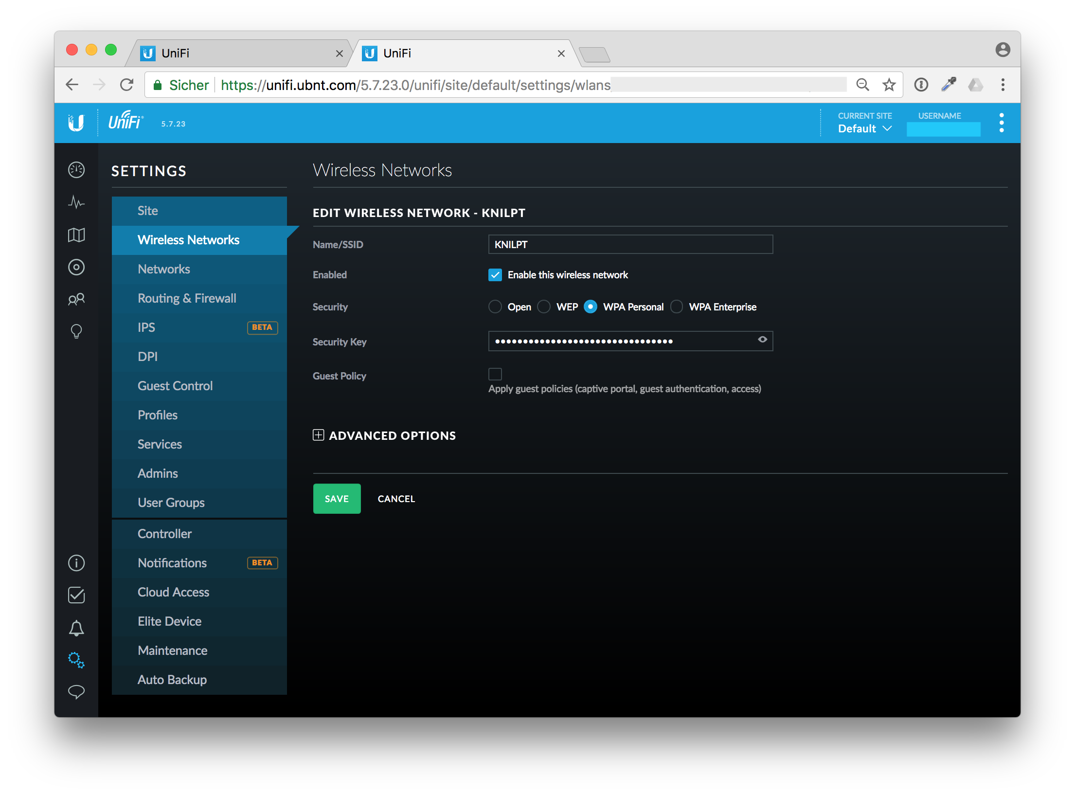 Change wireless security key in Unify cloud controller